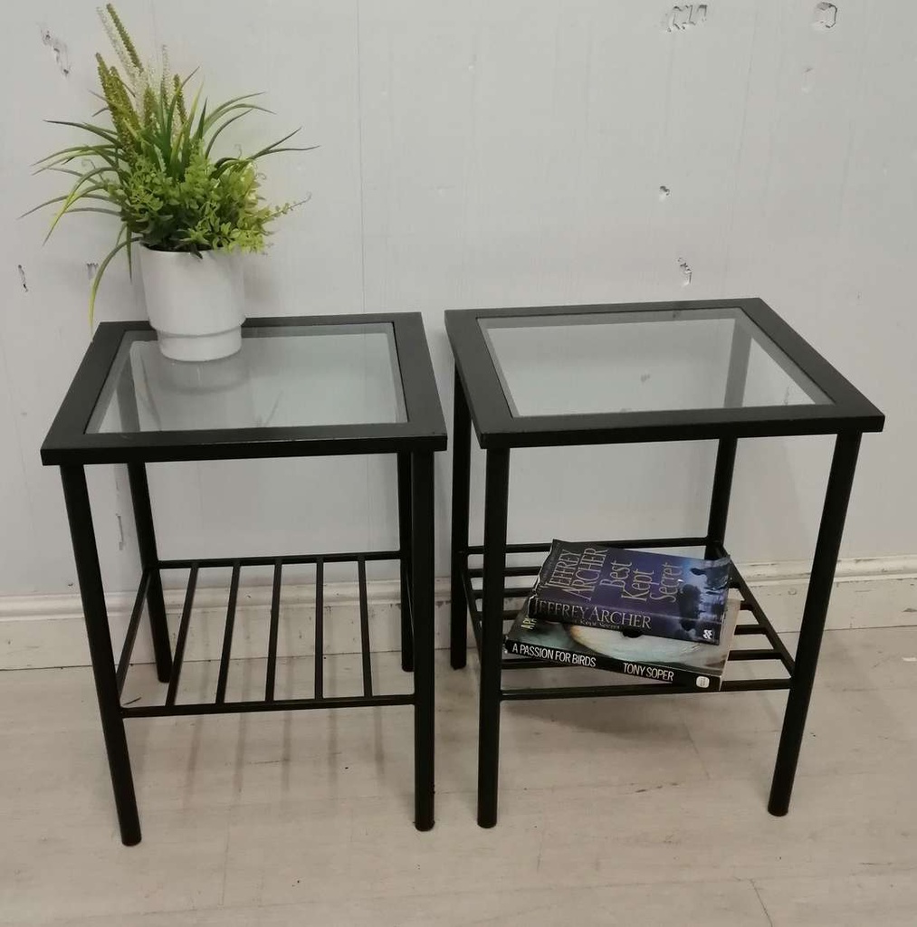 Black side table with deals glass top